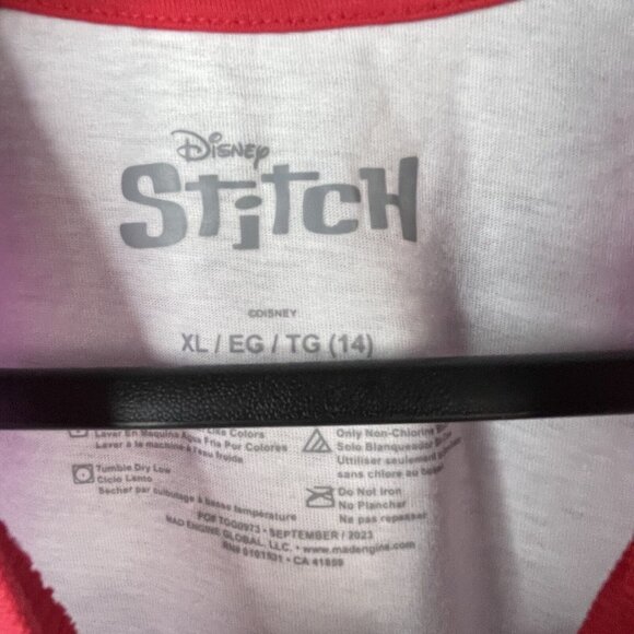 Disney XL 14 Stitch Raglan Cropped Graphic T-shirt White pink - Picture 5 of 6